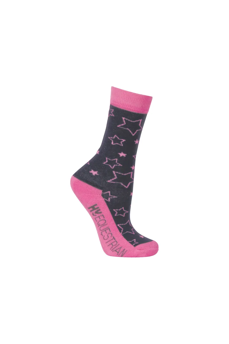 Hy Equestrian Stella Children's Socks - 3 Pack - Grey/Pink-1